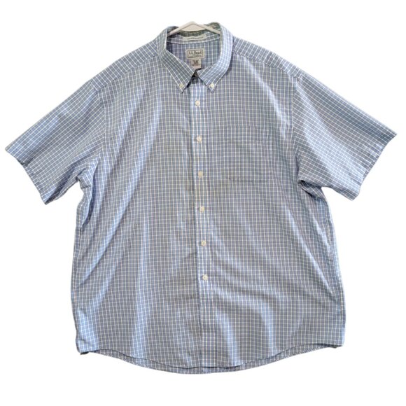 L.L. Bean Men's Wrinkle Resistant Short Sleeve Button Down Plaid Shirt XL Cotton - Picture 1 of 16